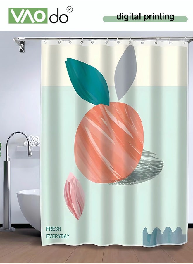 VAOdo - Polyester Printing Shower Curtain Peach Image Printing Easy to Clean Polyester Material Thickened Impermeable Machine Washable Warm Shower Curtain - Image 1