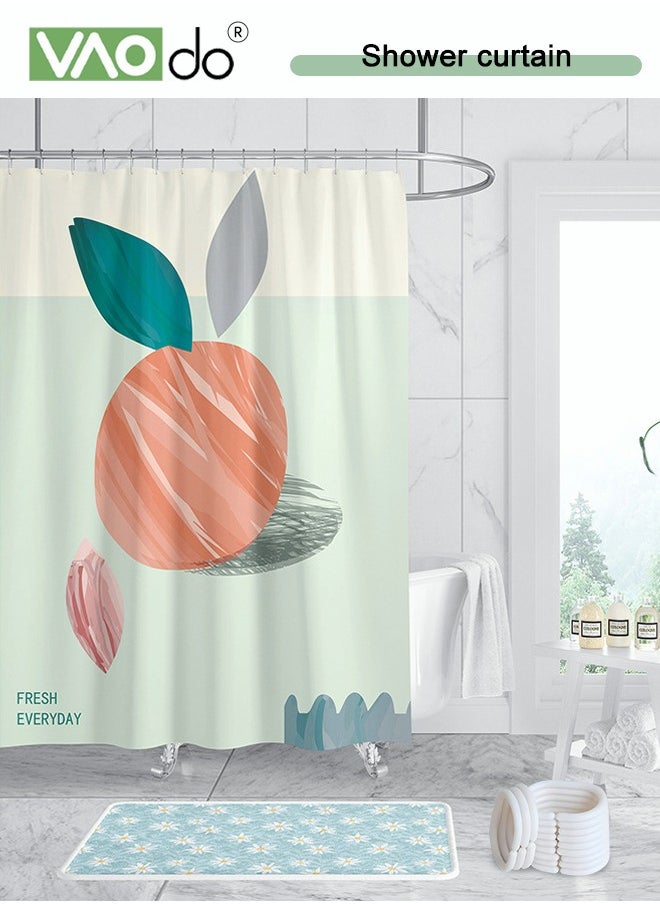 VAOdo - Polyester Printing Shower Curtain Peach Image Printing Easy to Clean Polyester Material Thickened Impermeable Machine Washable Warm Shower Curtain - Image 1