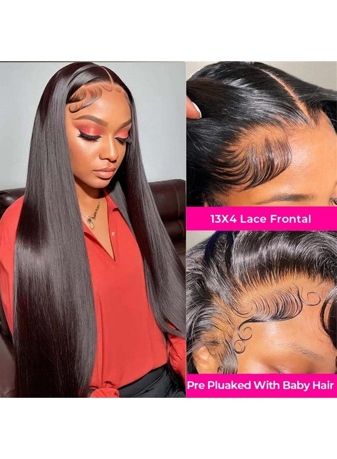 Mirthful Straight Lace Front Wigs Human Hair Pre Plucked 180% Density 13X4 Hd Lace Frontal Glueless Wigs Human Hair For Women Natural Black Color 26 Inch - Image 4