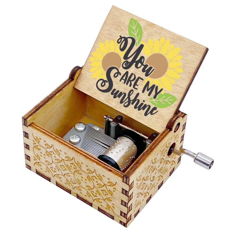 Auduye You Are My Sunshine Music Box Sunflower Unique Gifts for Birthday Anniversary Christmas Valentines Day Mothers Day Wood Hand Crank Vintage Crafts Laser Engraved Personalized Musical Boxes 