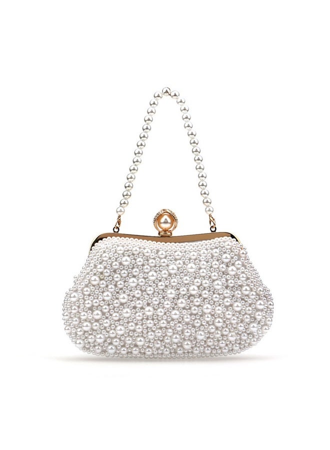 White Pearl Clutch Purses for Women Wedding Bride Pearl Evening Bag Party Clutch Wallet Tote Handbag  - Image 1