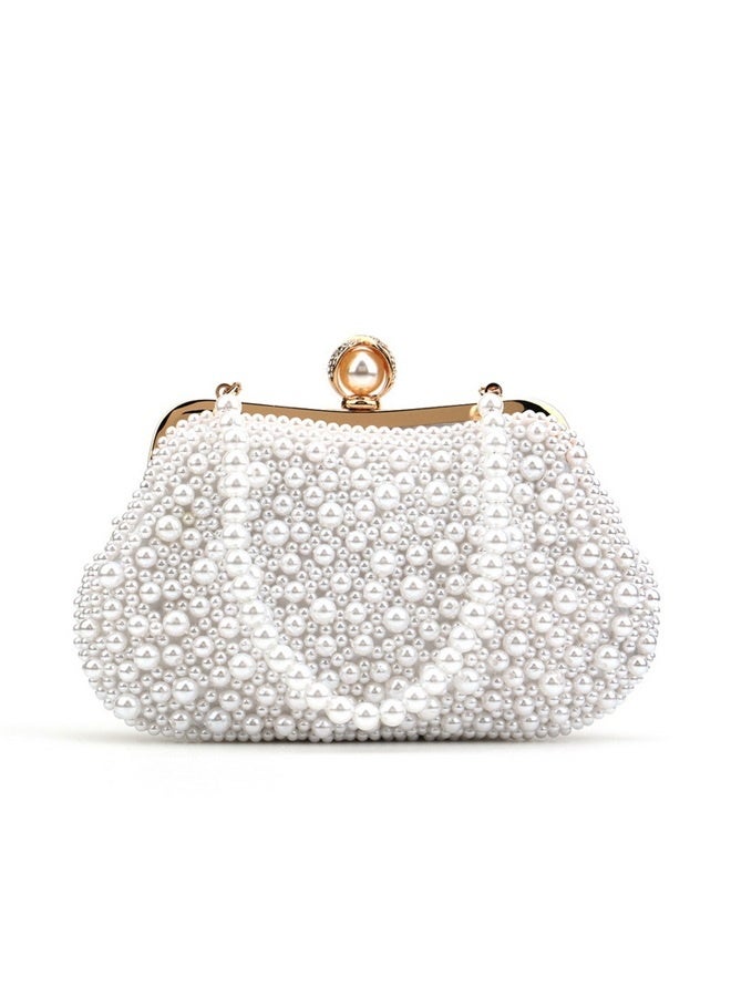 White Pearl Clutch Purses for Women Wedding Bride Pearl Evening Bag Party Clutch Wallet Tote Handbag  - Image 2