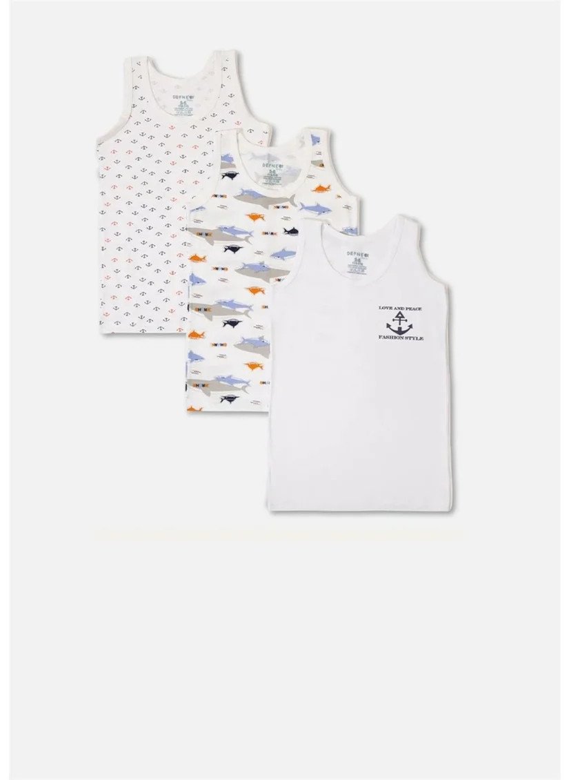 Defne Anchor and Shark Pattern Printed Combed Elastane Boy 3-Piece Undershirt Set