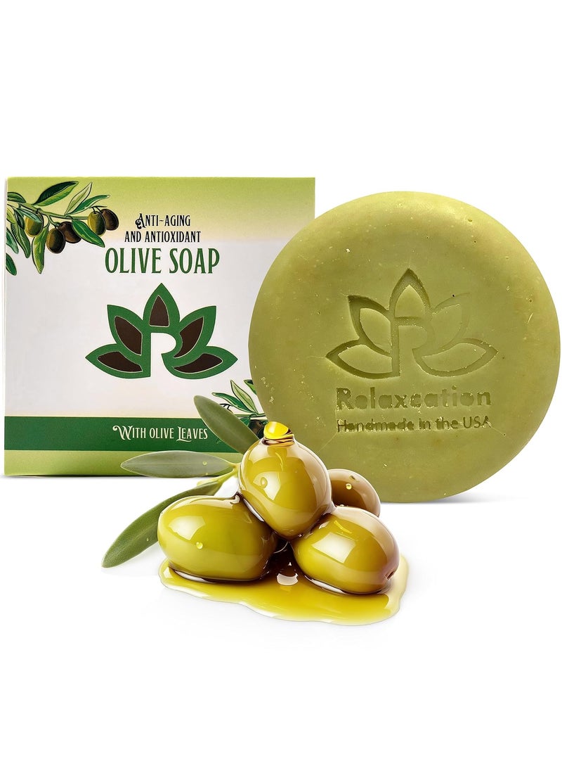 Relaxcation - Relaxcation Natural Olive Oil Soap Bar with Organic Pure Greek Olive Oil and Olive Leaves  AntiAging and Antioxidant Moisturizing Cold Processed Soap  Handmade in USA - Image 1