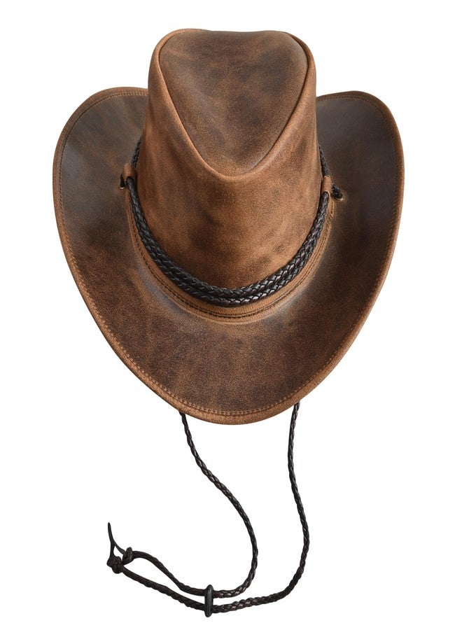 Sidewinder Mens Cowboy Leather Hat Western Style Unisex Shapeable Outback Classic Braided Hatband Tan - Image 1
