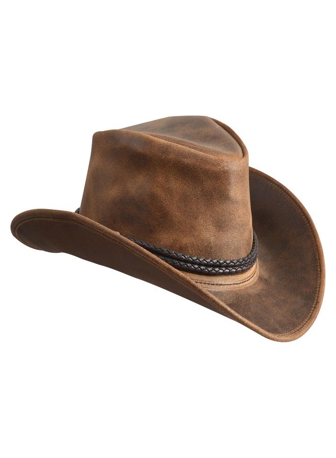 Sidewinder Mens Cowboy Leather Hat Western Style Unisex Shapeable Outback Classic Braided Hatband Tan - Image 3