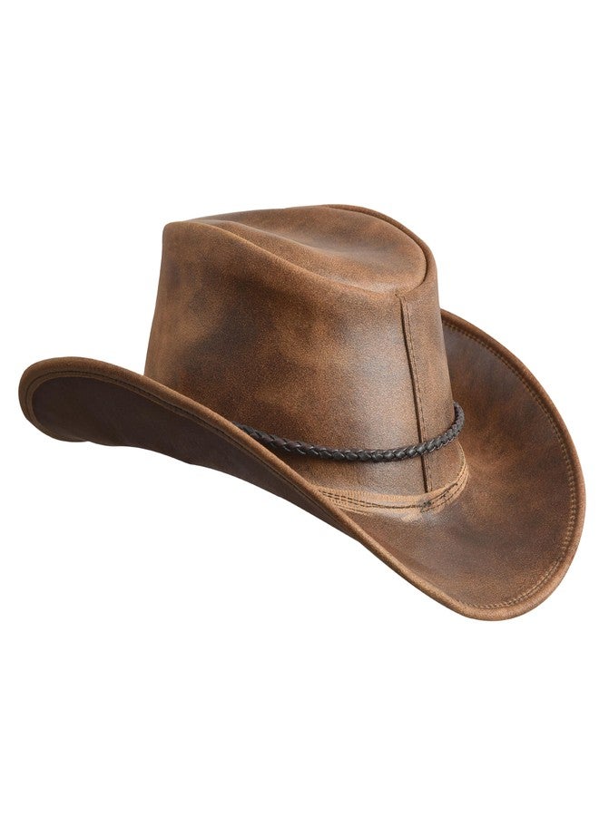 Sidewinder Mens Cowboy Leather Hat Western Style Unisex Shapeable Outback Classic Braided Hatband Tan - Image 4