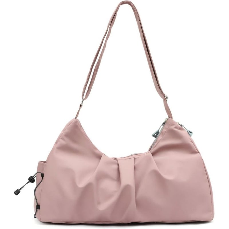 Lightweight gym bag for women: pink water-resistant nylon crossbody duffel with shoe compartment, wet pocket, and multi-compartment design for yoga, swimming, travel, and weekend overnight trips - Image 1