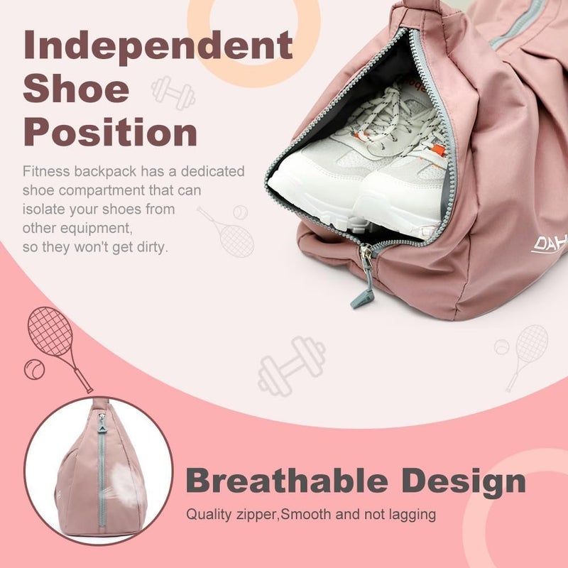 Lightweight gym bag for women: pink water-resistant nylon crossbody duffel with shoe compartment, wet pocket, and multi-compartment design for yoga, swimming, travel, and weekend overnight trips - Image 5