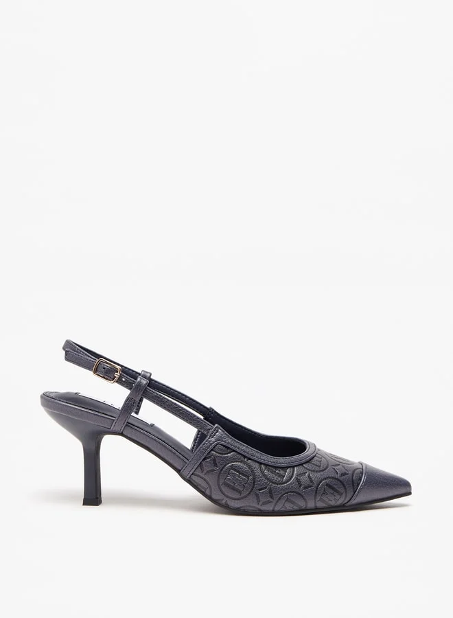 ايل Women'S Monogram Embossed Slingback Pumps With Kitten Heels
