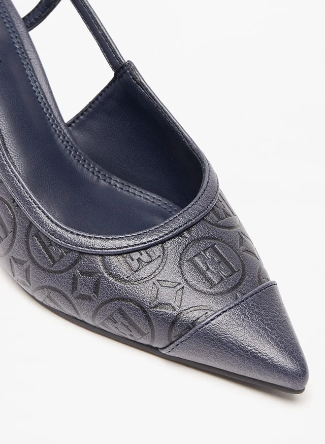 ايل Women'S Monogram Embossed Slingback Pumps With Kitten Heels