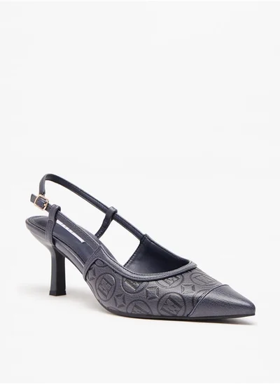 ايل Women'S Monogram Embossed Slingback Pumps With Kitten Heels
