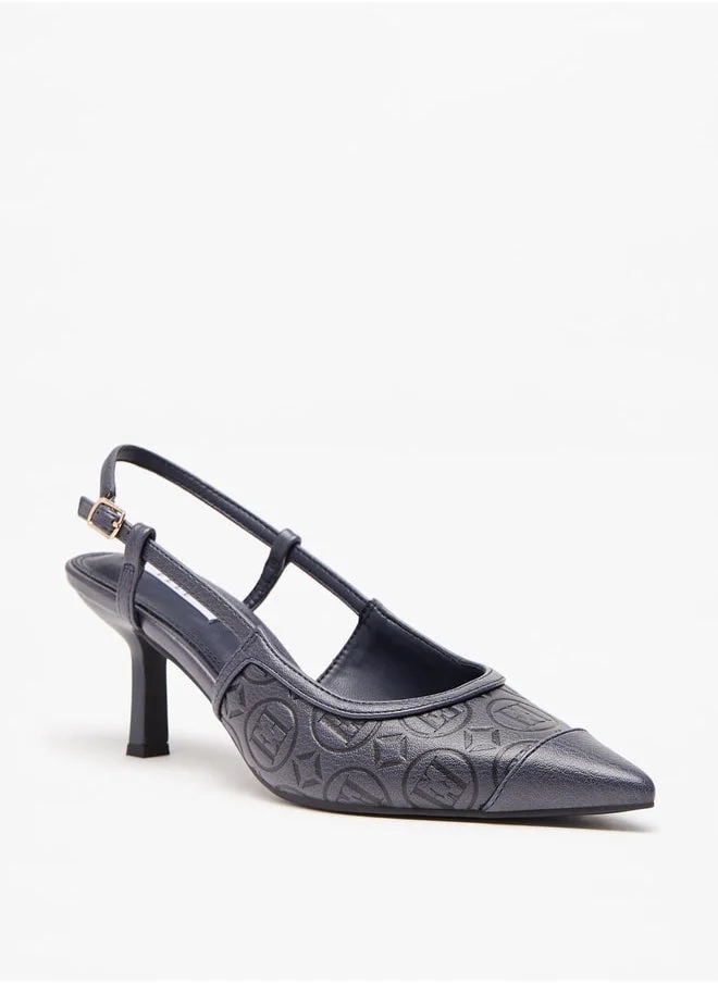 ايل Women'S Monogram Embossed Slingback Pumps With Kitten Heels