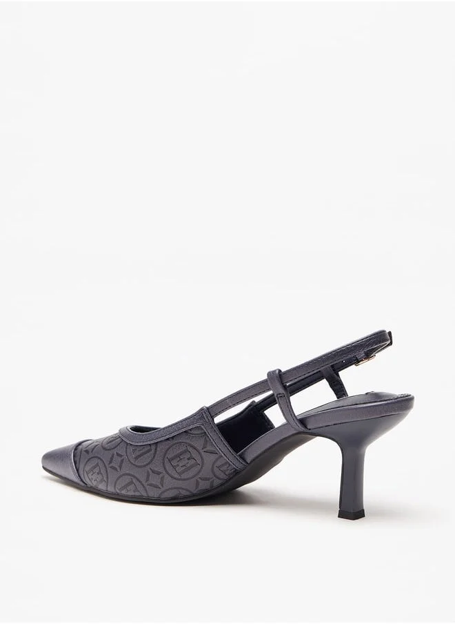 ايل Women'S Monogram Embossed Slingback Pumps With Kitten Heels