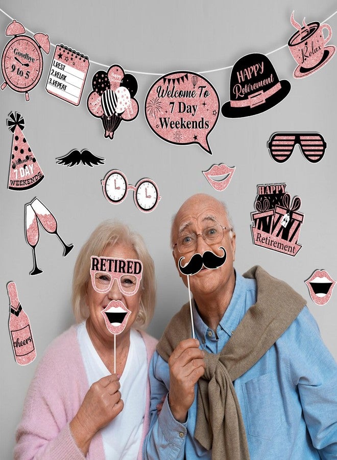 Funmemoir Rose Gold Retirement Party Decorations - 24PCS Photo Booth Props, Happy Cheers to Retirement Retired Party Decorations for Women - Image 5