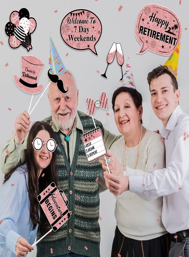 Funmemoir Rose Gold Retirement Party Decorations - 24PCS Photo Booth Props, Happy Cheers to Retirement Retired Party Decorations for Women - Image 4