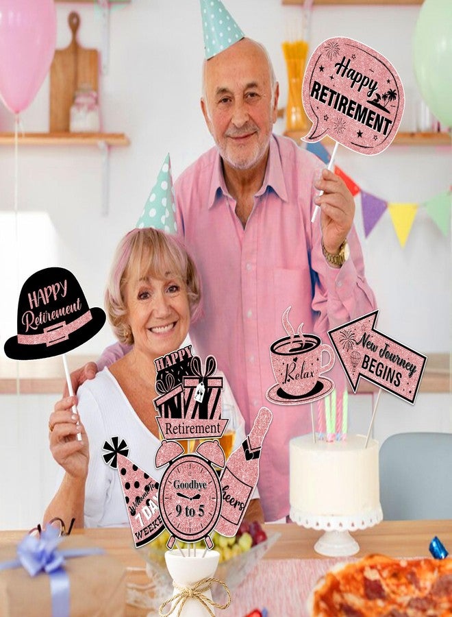 Funmemoir Rose Gold Retirement Party Decorations - 24PCS Photo Booth Props, Happy Cheers to Retirement Retired Party Decorations for Women - Image 3