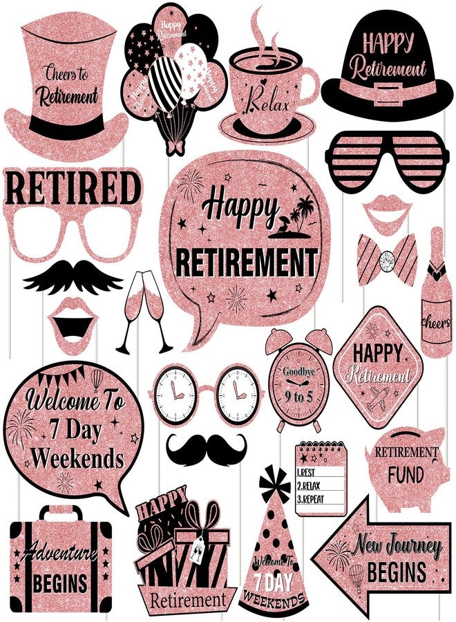 Funmemoir Rose Gold Retirement Party Decorations - 24PCS Photo Booth Props, Happy Cheers to Retirement Retired Party Decorations for Women - Image 1