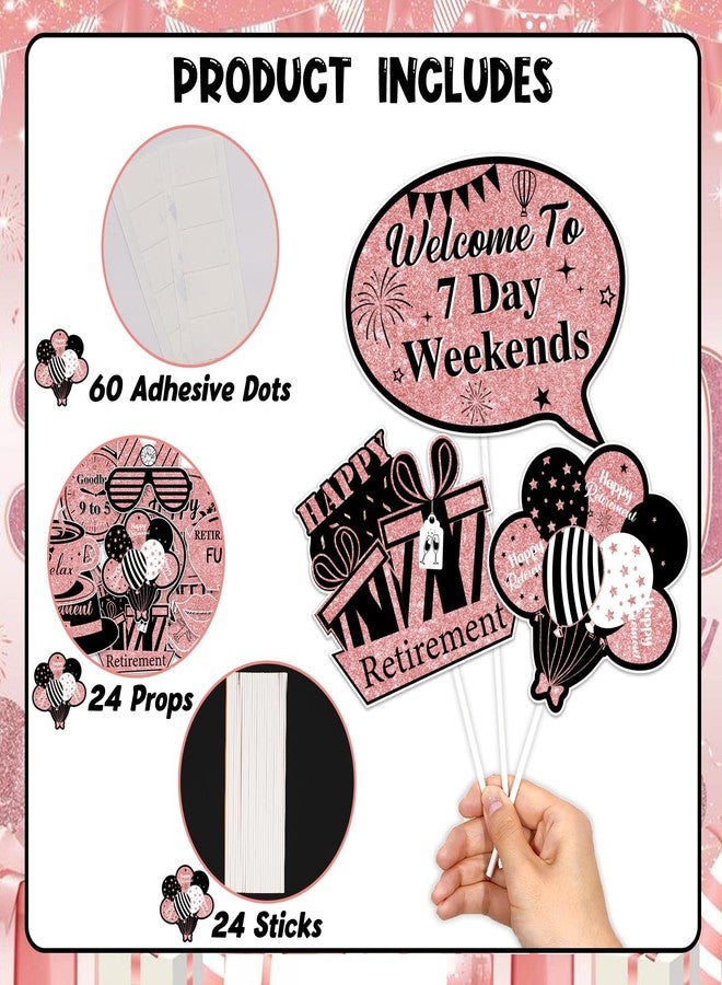 Funmemoir Rose Gold Retirement Party Decorations - 24PCS Photo Booth Props, Happy Cheers to Retirement Retired Party Decorations for Women - Image 2