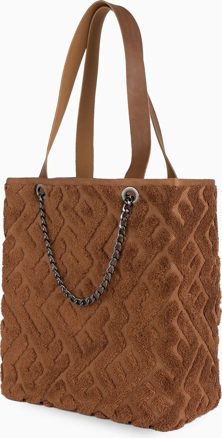 Hamur Dough Women's Fabric Hand and Shoulder Bag Maze Brown Fur Plush Knitted Handbag