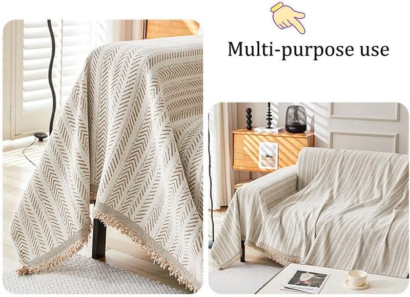 Retro Jacquard Sofa Cover - Cat-Proof & Anti-Scratch Couch Protector Slipcover with Tassels | Universal Fit for 1 2 3 4 Seater L U Sofas | Bohemian Style Sofa Throw (Brown, 180 * 460cm) - Image 4