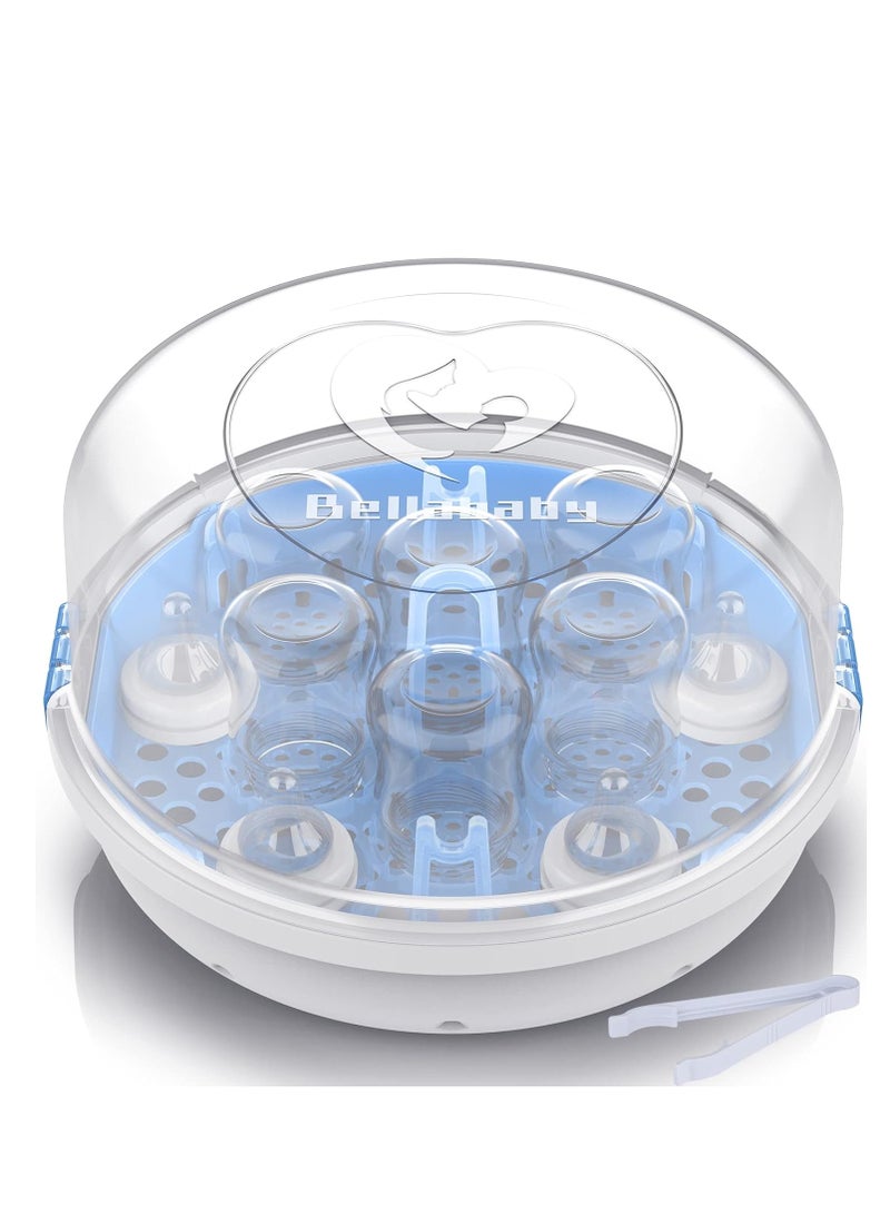 Bellababy Bottle Sterilizer, Microwave Steam Sterilization for Feeding Bottles, Teats, Breast Pump Accessories, 99.99% Disinfection in 2 Minutes - Diameter: 27.7 cm, Height: 16.8 cm (Blue) - Image 1