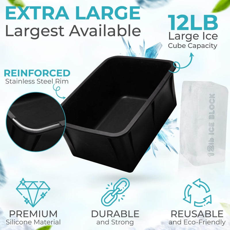 MT.BAY Ice Block Form Makes 12 Lb. Ice Cube 11" x 7" x 5" Largest Available Ice Block Maker, Ice Bath Chiller, Cold Plunge Tub Or Cooler, Reusable Food Grade Silicone, Steel Reinforced Rim - Image 4
