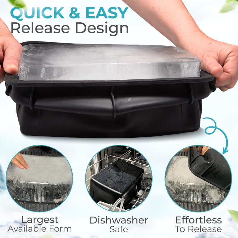 MT.BAY Ice Block Form Makes 12 Lb. Ice Cube 11" x 7" x 5" Largest Available Ice Block Maker, Ice Bath Chiller, Cold Plunge Tub Or Cooler, Reusable Food Grade Silicone, Steel Reinforced Rim - Image 2