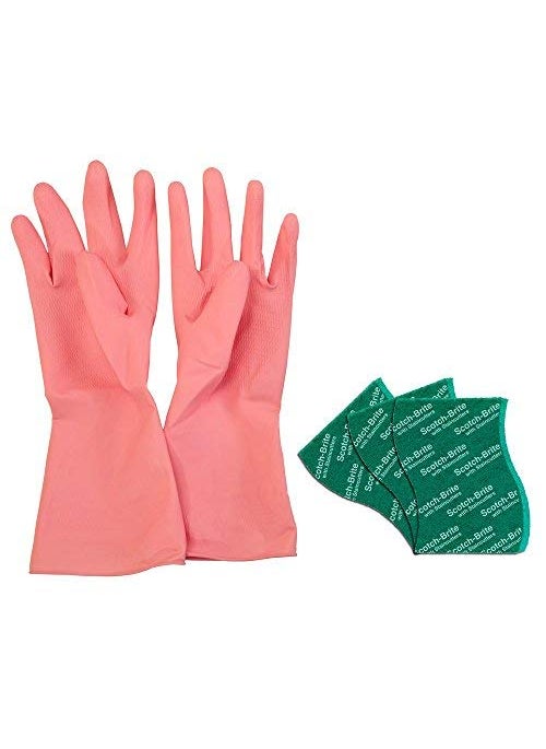 Scotch Brite ScotchBrite Kitchen Gloves medium pair 1 unit ScotchBrite Silver sparks scrub pad for dishwashing 3 units  - Image 1