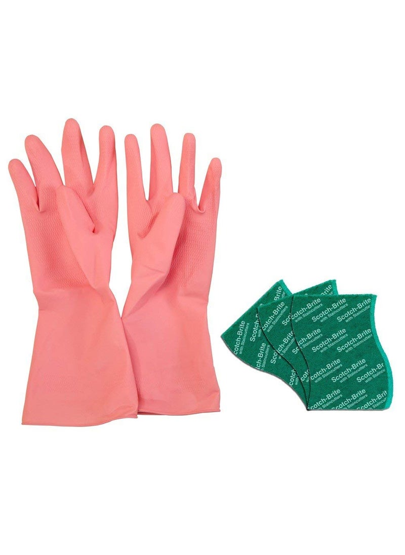 Scotch Brite ScotchBrite Kitchen Gloves medium pair 1 unit ScotchBrite Silver sparks scrub pad for dishwashing 3 units  - Image 2
