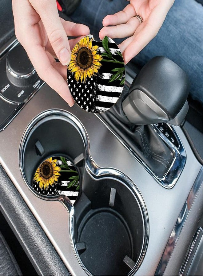 Wonlex Car Coasters 2 Pack, Small 2.56" Stone Car Cupholder Absorbent Coaster Set for Women Men Drink Cup Holder Coasters (Black Sunflower) - Image 3