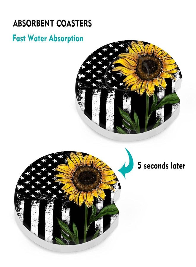 Wonlex Car Coasters 2 Pack, Small 2.56" Stone Car Cupholder Absorbent Coaster Set for Women Men Drink Cup Holder Coasters (Black Sunflower) - Image 5