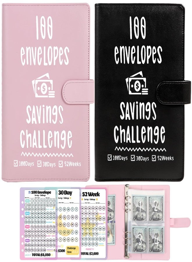 VAZOCA 100 Envelopes Money Saving Challenge, Cash Budget Planner A5 Binder, Savings Challenges Book Organizer Folder, with 3 Tracker to Save $5,050 and $2,600, 300, 100 Pre-numbered Pockets, Pink - Image 1