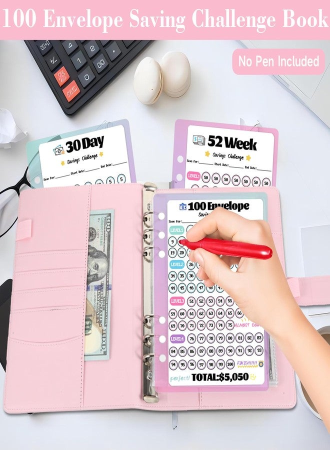 VAZOCA 100 Envelopes Money Saving Challenge, Cash Budget Planner A5 Binder, Savings Challenges Book Organizer Folder, with 3 Tracker to Save $5,050 and $2,600, 300, 100 Pre-numbered Pockets, Pink - Image 5