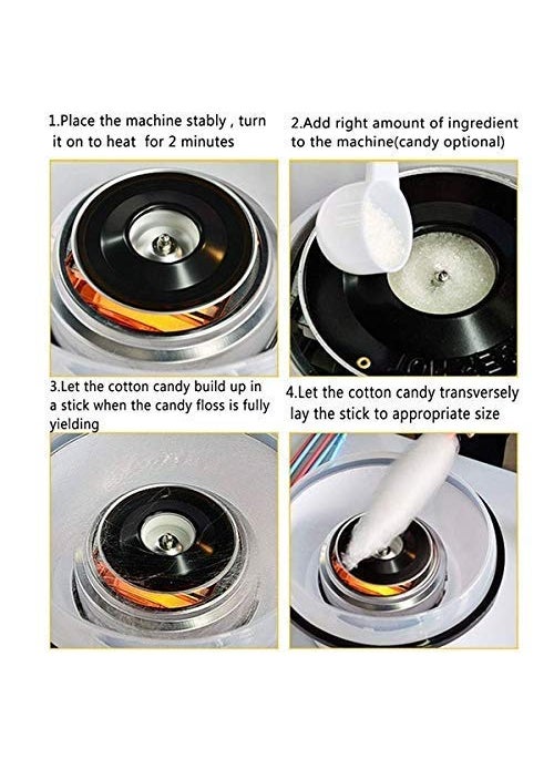 Zorzel Zorzel New Cotton Candy Maker Machine Electric Sugar Floss Homemade Hard Sugar Free Candy with Detachable Splash Guard Sugar Spoon 10 Bamboo Sticks for Kids Carnival Party Kitchen Bakery Snacks  - Image 4
