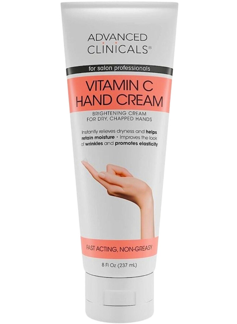 Advanced Clinicals Hand cream with vitamin C, cream for brightening dry and cracked hands, instantly relieves dryness, fast-acting, non-greasy, 237 ml. - Image 1