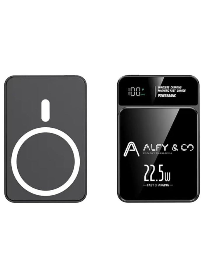 ALFY & CO 22.5W 10000 mAh Portable Magsafe Power Bank with PD 20W USB-C Port for iPhone 15 Pro Max/iPhone 15 Plus/14/13/12 Series, Black  - Image 1