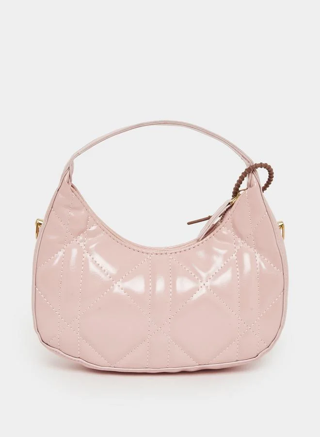 Styli Pink Quilted Hobo Bag with Dog Charm