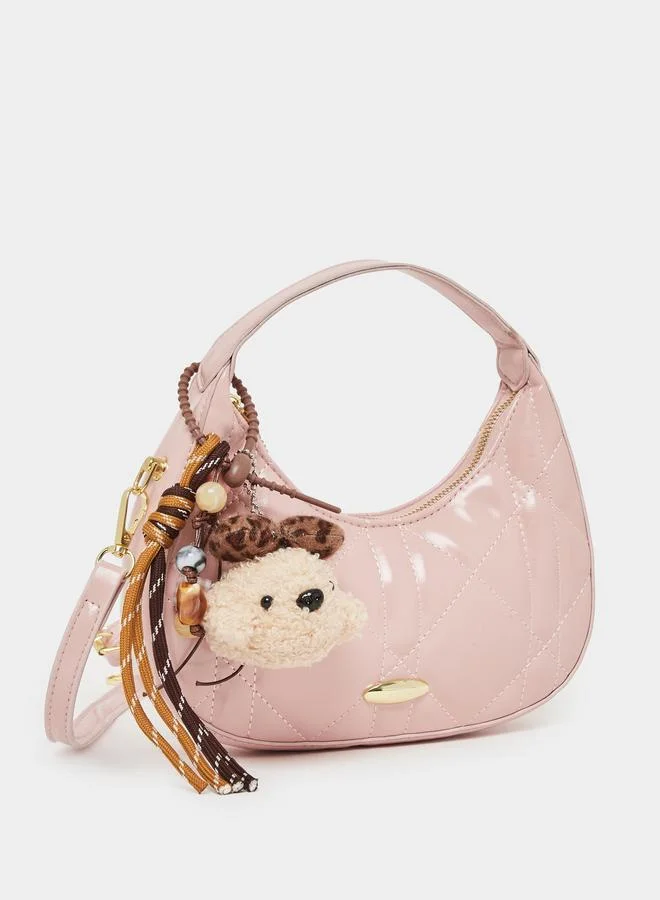 Styli Pink Quilted Hobo Bag with Dog Charm
