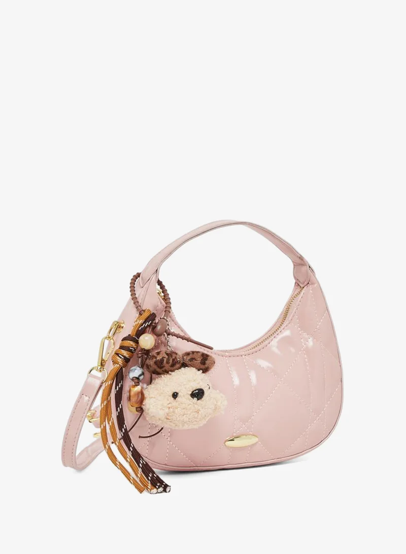 Styli Pink Quilted Hobo Bag with Dog Charm