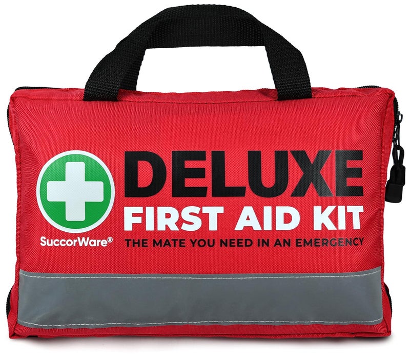 SuccorWare 380 Pieces Deluxe First Aid Kit Compact Trauma Medical Kits with Assorted Bandages, Instant Cold Pack, Emergency Blanket for Home, Travel, Camping, Vehicle, Emergency Kits(Red) - Image 1
