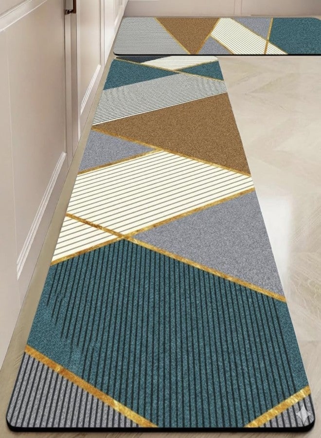 Kitchen Mats for Floor Anti Slip, 2 Pcs Kitchen Mats, Waterproof Memory Foam Kitchen Rugs, Waterproof Standing Runner for Bathroom, 120x40Cm, 40x60Cm (Green and Cream)