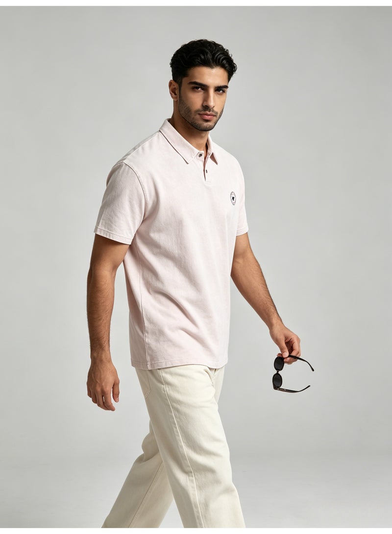 كونفرس CONVERSEPolo shirt men's summer heavy cotton loose retro lapel short sleeve shirt - Image 2
