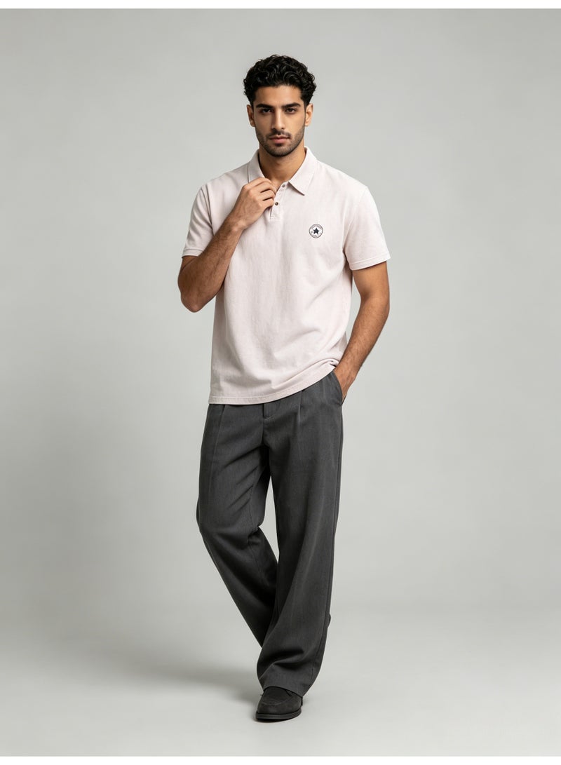 كونفرس CONVERSEPolo shirt men's summer heavy cotton loose retro lapel short sleeve shirt - Image 1