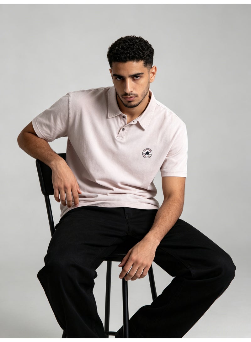 كونفرس CONVERSEPolo shirt men's summer heavy cotton loose retro lapel short sleeve shirt - Image 3