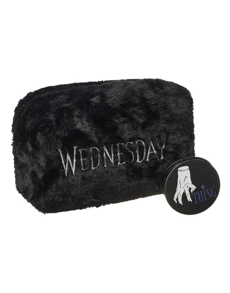 Wednesday Make Up Bag & Mirror | Addams Cosmetic Zip Up Container with Portable Accessories | Ladies Makeup Travel Pouch for Women & Teens | Netflix Series Merchandise Apparel Gift - Image 1