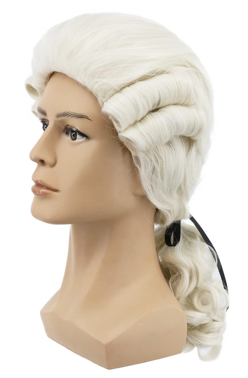 yuehong Long Curly 18th Century Colonial Judge Wig George Washington Cosplay Costume Gentleman Lawyer Heat Resistant Synthetic Fibers Fluffy Durable Breathable Wig