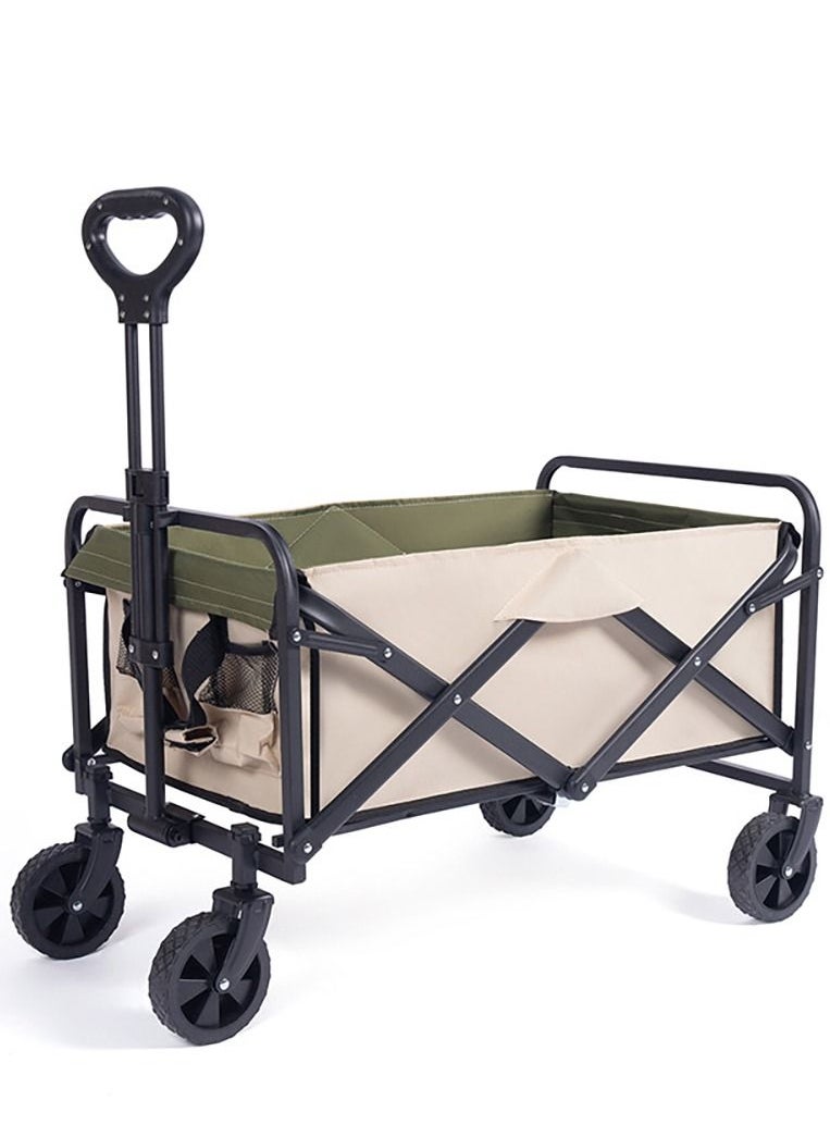 Arabest - Camping Wagon, Foldable Outdoor Wagon Cart with 360° Steering Wheels, Beach Wagon Camping Cart for Garden, Shopping, Beach, Camping, 220lbs Capacity, Beige + Olive Green - Image 1