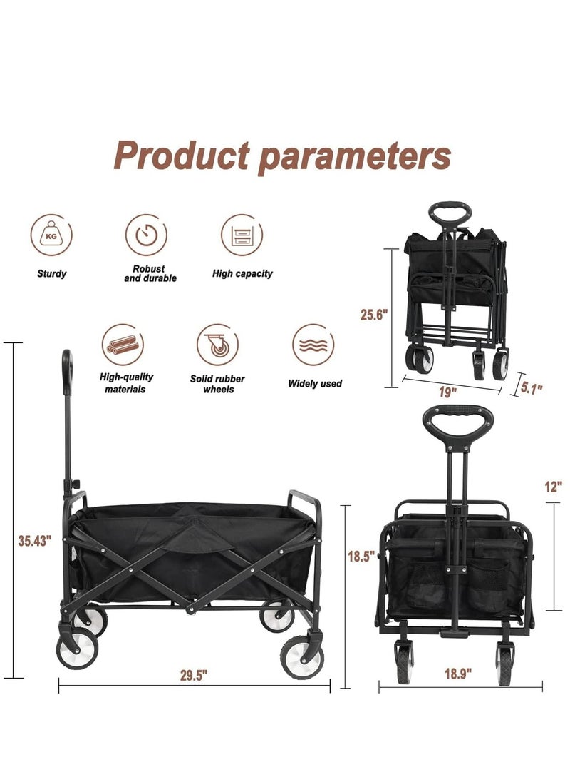 Arabest - Camping Wagon, Foldable Outdoor Wagon Cart with 360° Steering Wheels, Beach Wagon Camping Cart for Garden, Shopping, Beach, Camping, 220lbs Capacity, Beige + Olive Green - Image 1