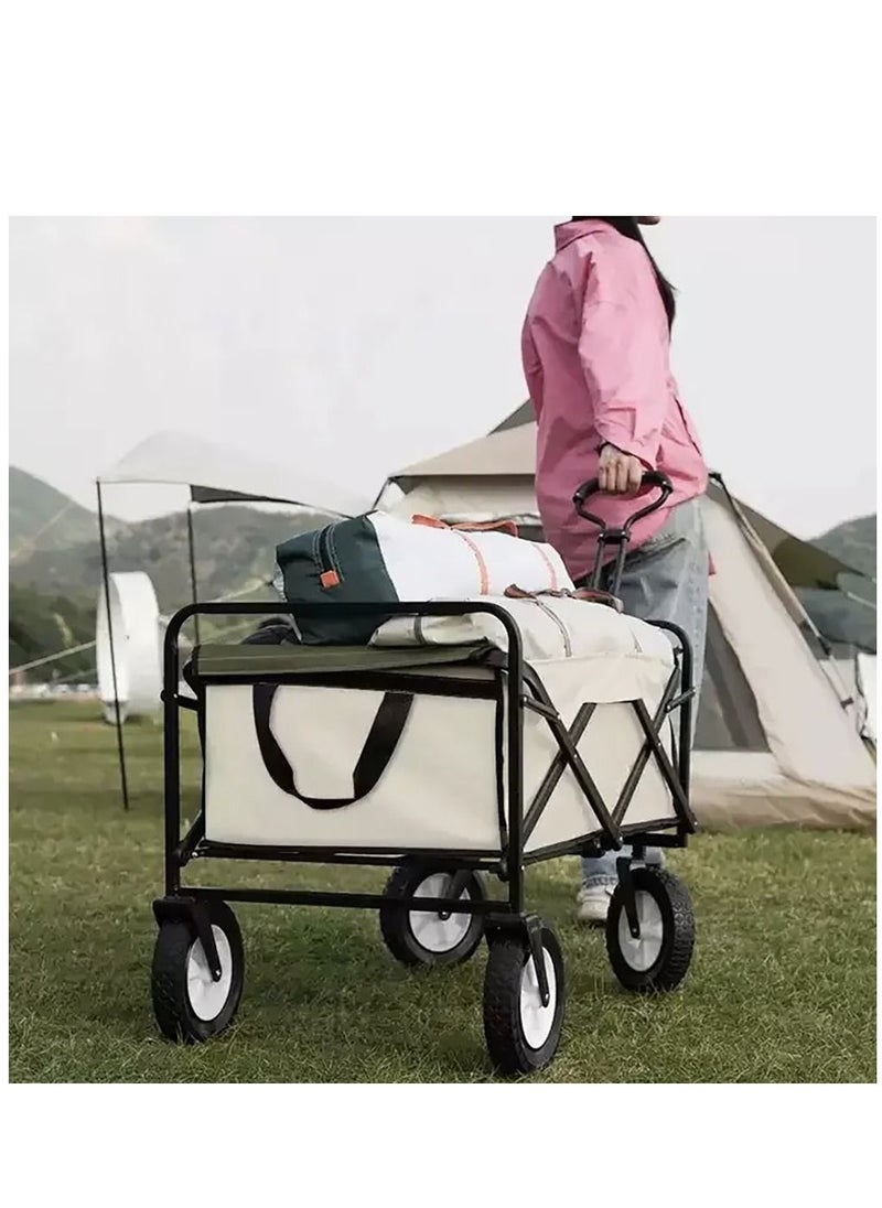 Arabest - Camping Wagon, Foldable Outdoor Wagon Cart with 360° Steering Wheels, Beach Wagon Camping Cart for Garden, Shopping, Beach, Camping, 220lbs Capacity, Beige + Olive Green - Image 1